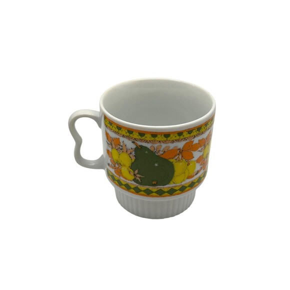 Vintage Japan Stackable Retro Fruit Ceramic Mug Orange Yellow Avocado Art MCM Bo - Picture 4 of 7